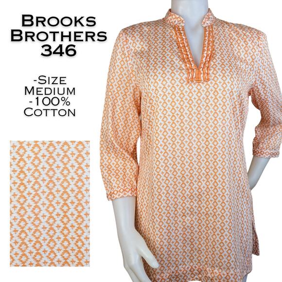 Brooks Brothers 346 Peach Cream 100% Cotton Aztec Print Tunic Top Size Medium - Picture 1 of 8